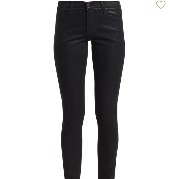 J brand 620 mid rise black coated skinny jeans 28